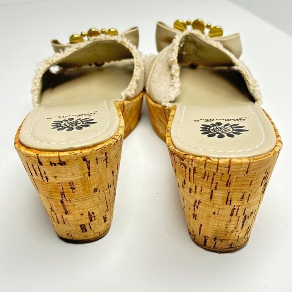 Yellow Box Maryland Beige Fringed Rhinestones Faux Pearls Cluster Sandals Size 7 - Picture 7 of 9